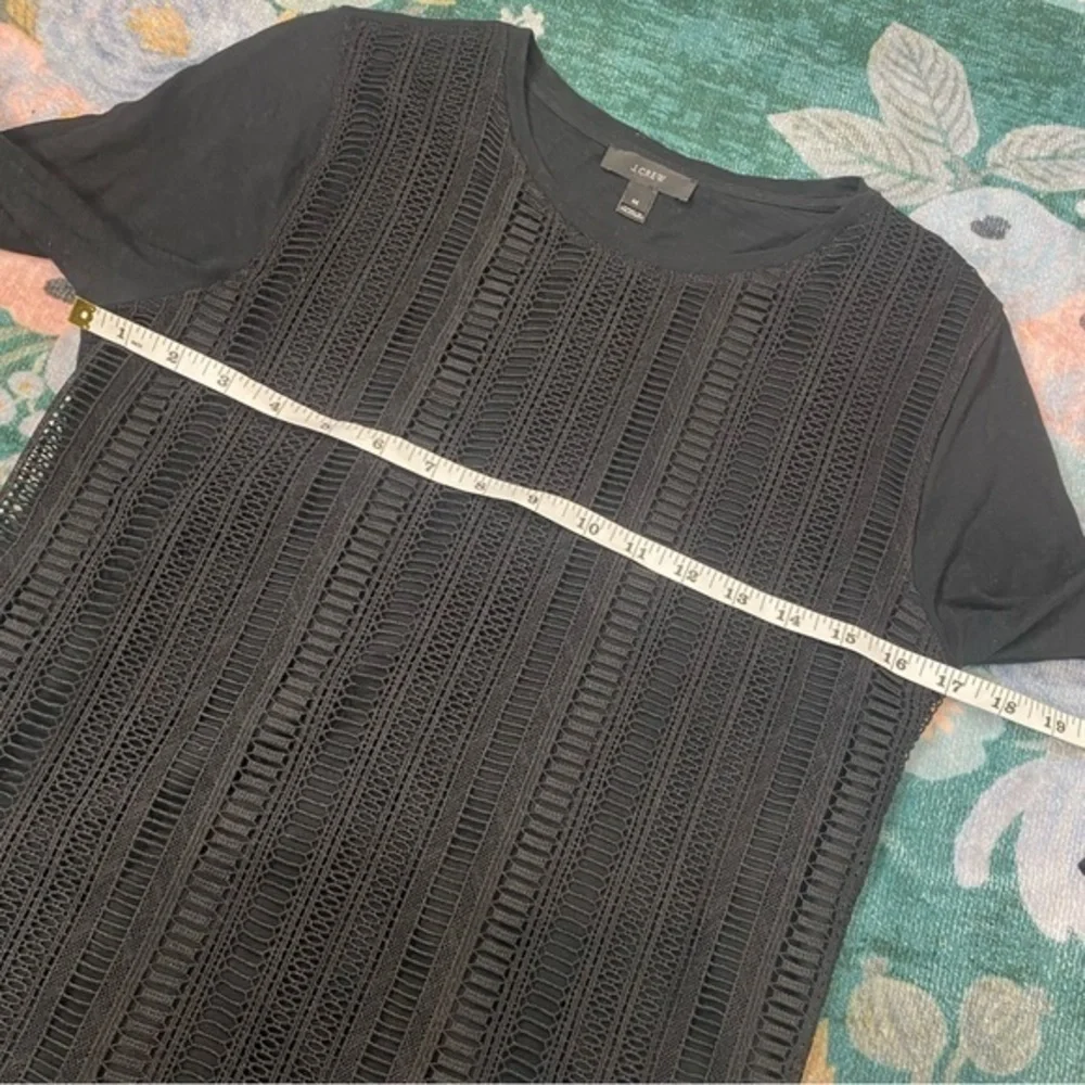 J. Crew Black Lace crochet Overlay Long Sleeve Crewneck Top Shirt medium